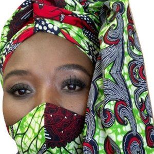 African Ankara Head Wrap Scarf and Face Mask Set